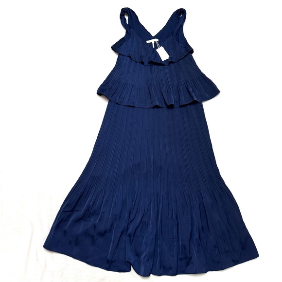 Maje sz 1 US Small Rockanil Pleated Tiered Midi Dress Marine Navy twist straps - Picture 5 of 11